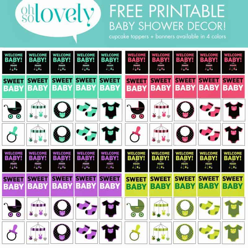 FREEBIES // BABY SHOWER BANNERS + CUPCAKE TOPPERS – Oh So Lovely Blog