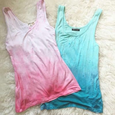 Oh So lovely Blog brings you a DIY tutorial showing how easy it is to make dip dyed tank tops and spray dyed flower pots