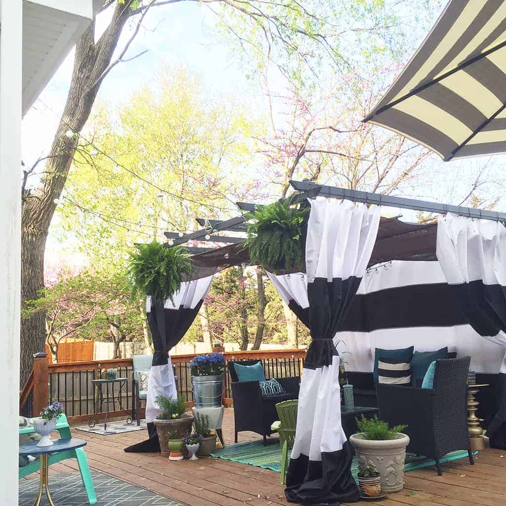 diy cabana updates black and white striped curtains