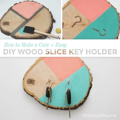 DIY wood slice key holder