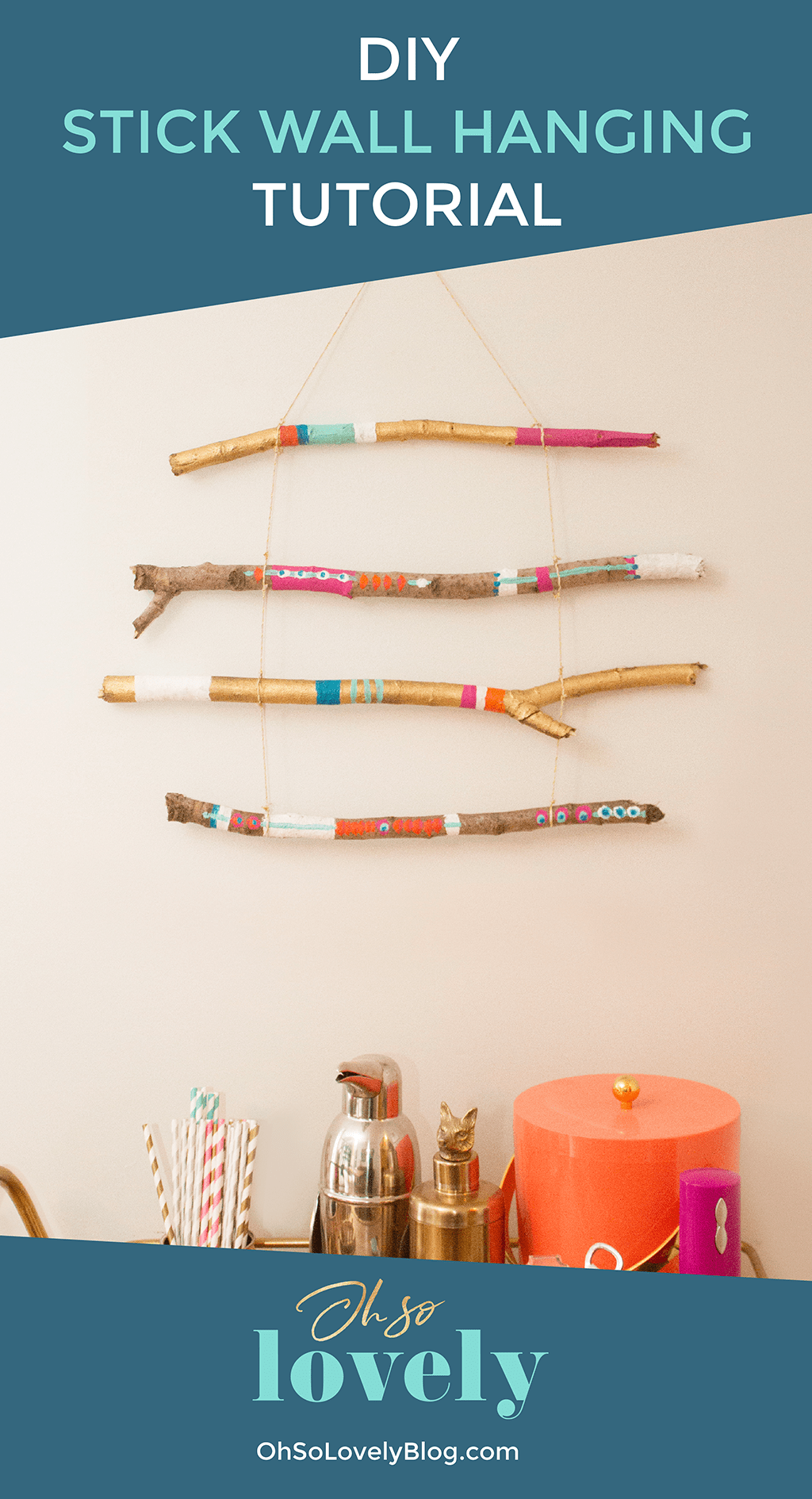 DIY stick wall hanging