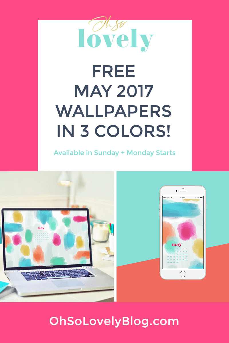 FREE May wallpaper calendars - in 3 color options for your desktop or smart phone. Sunday and Monday start dates available.