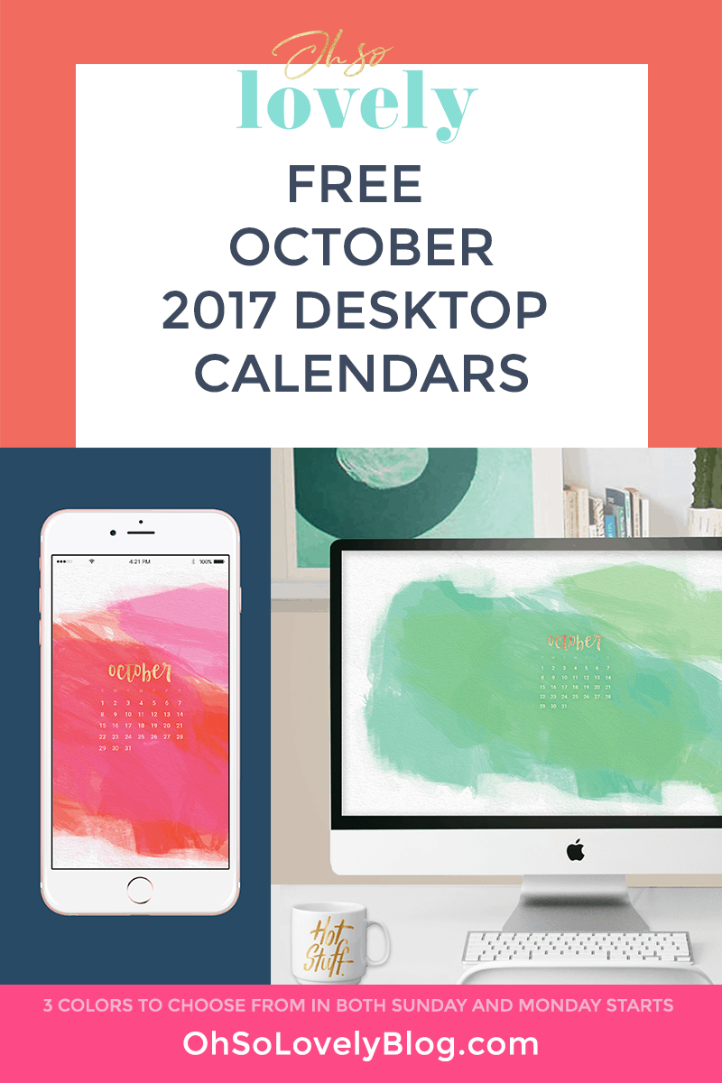 Oh So Lovely Blog shares 3 FREE October 2017 calendar wallpapers available in both Sunday and Monday start dates. Download yours today!