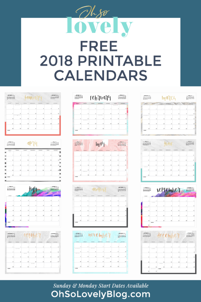 FREE 2018 Printable Calendars