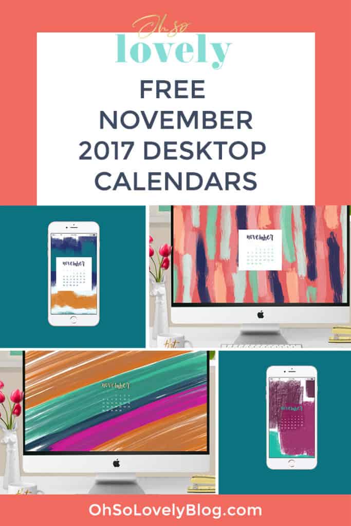 Oh So Lovely Blog shares 8 Free November desktop calendar wallpapers available in both Sunday and Monday start dates for desktop and mobile.