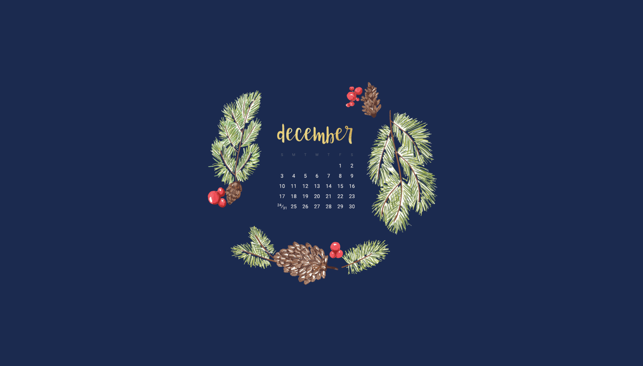 Oh So Lovely Blog shares 6 FREE December 2017 desktop and smart phone wallpapers in both Sunday and Monday start dates from festive to simple!