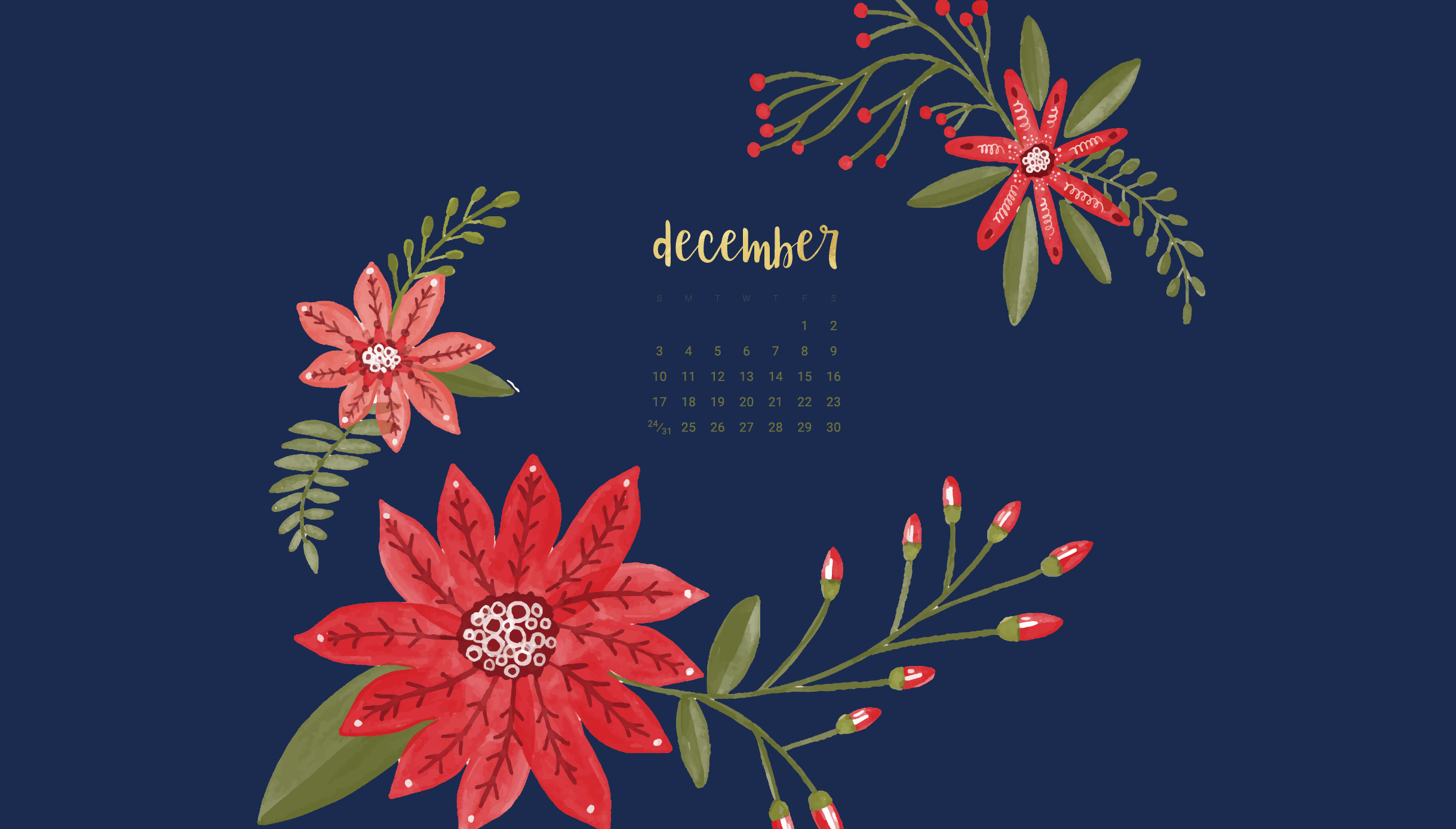 Oh So Lovely Blog shares 6 FREE December 2017 desktop and smart phone wallpapers in both Sunday and Monday start dates from festive to simple!