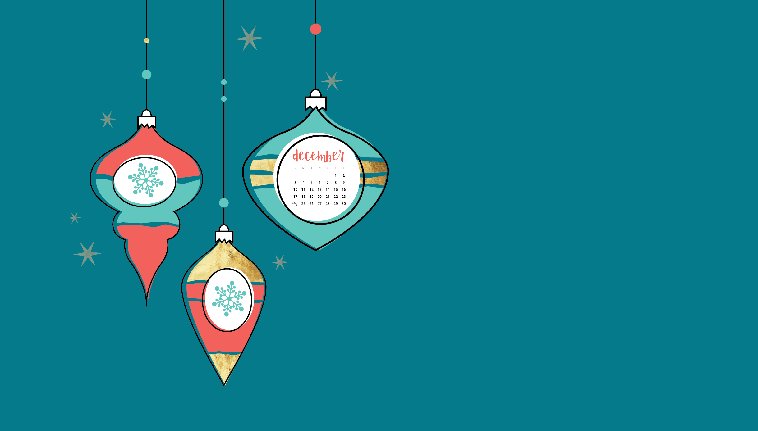 Oh So Lovely Blog shares 6 FREE December 2017 desktop and smart phone wallpapers in both Sunday and Monday start dates from festive to simple!