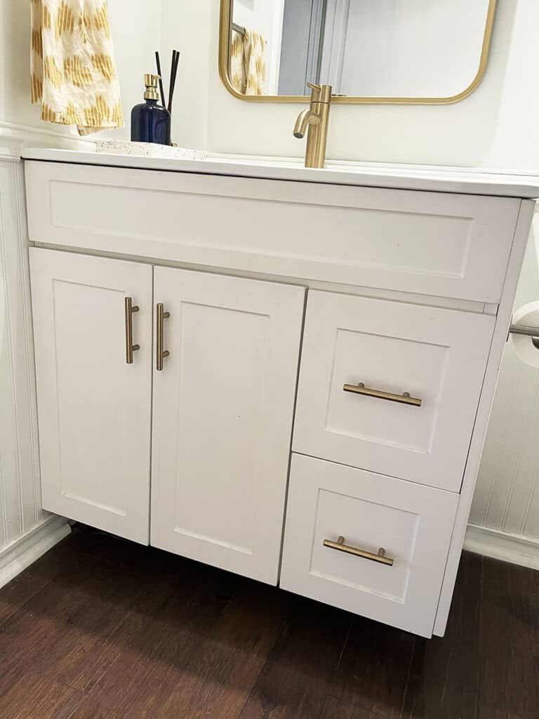 half bathroom white shaker cabinet from cabinets quick