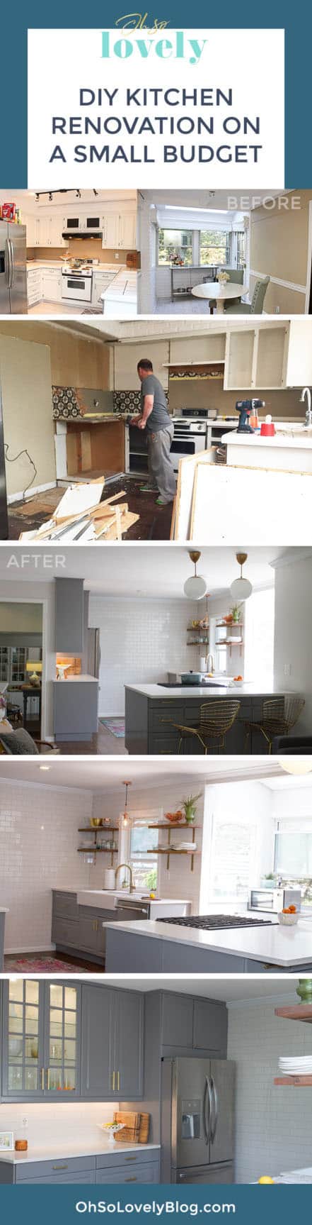 The journey of a DIY kitchen remodel on a small budget. Check out all the the before, during and after photos + product details! We saved almost $50,000 by doing most of the work ourselves! 