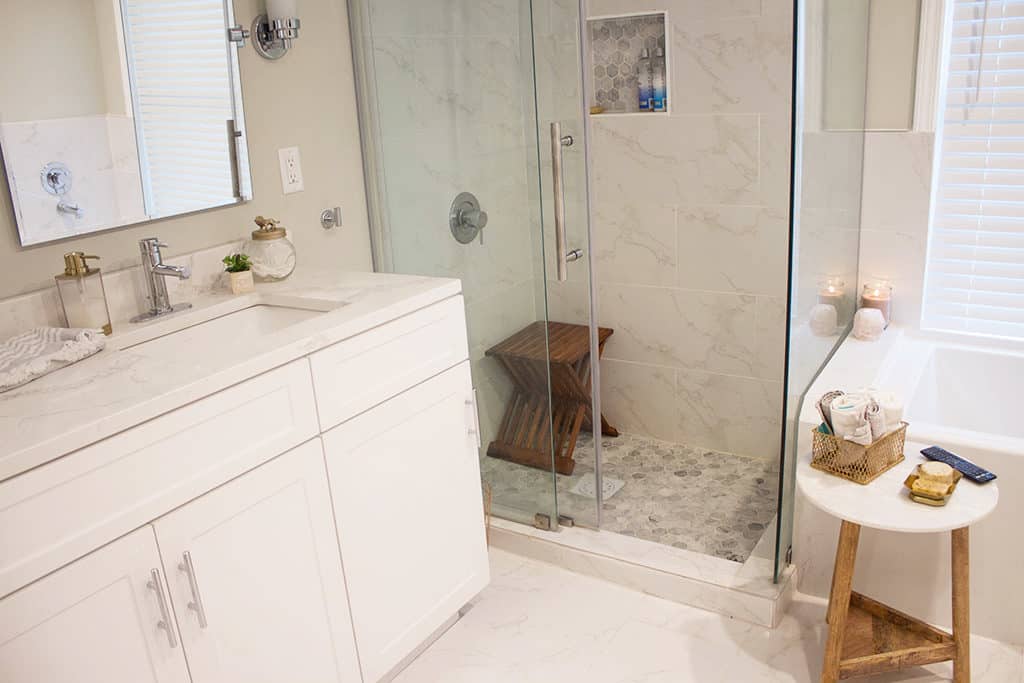 Audrey Kuether of Oh So Lovely Blog shares her complete master bathroom remodel featuring Kohler and Moen products from Kitchens and Baths by Briggs.