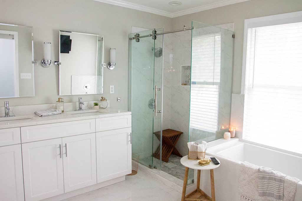 Audrey Kuether of Oh So Lovely Blog shares her complete master bathroom remodel featuring Kohler and Moen products from Kitchens and Baths by Briggs.