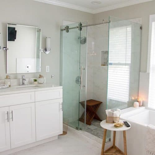 Audrey Kuether of Oh So Lovely Blog shares her complete master bathroom remodel featuring Kohler and Moen products from Kitchens and Baths by Briggs.