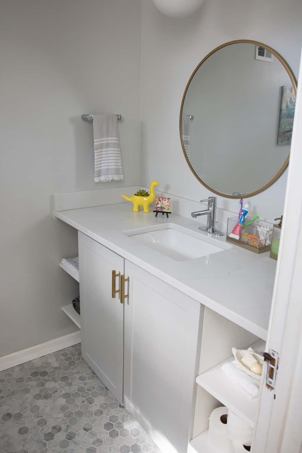 Before and After: guest bathroom remodel featuring a DIY ...