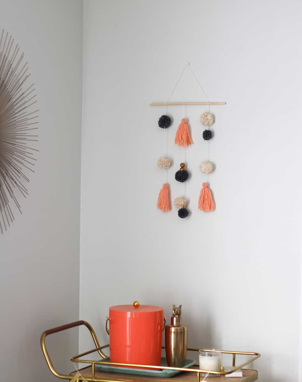 DIY pom pom wall hanging