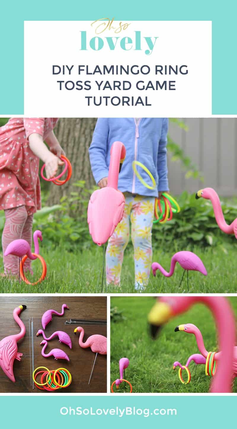 Audrey Kuether of Oh So Lovely shares a super fun and extremely easy DIY flamingo ring toss yard game tutorial—perfect for spring and summer!