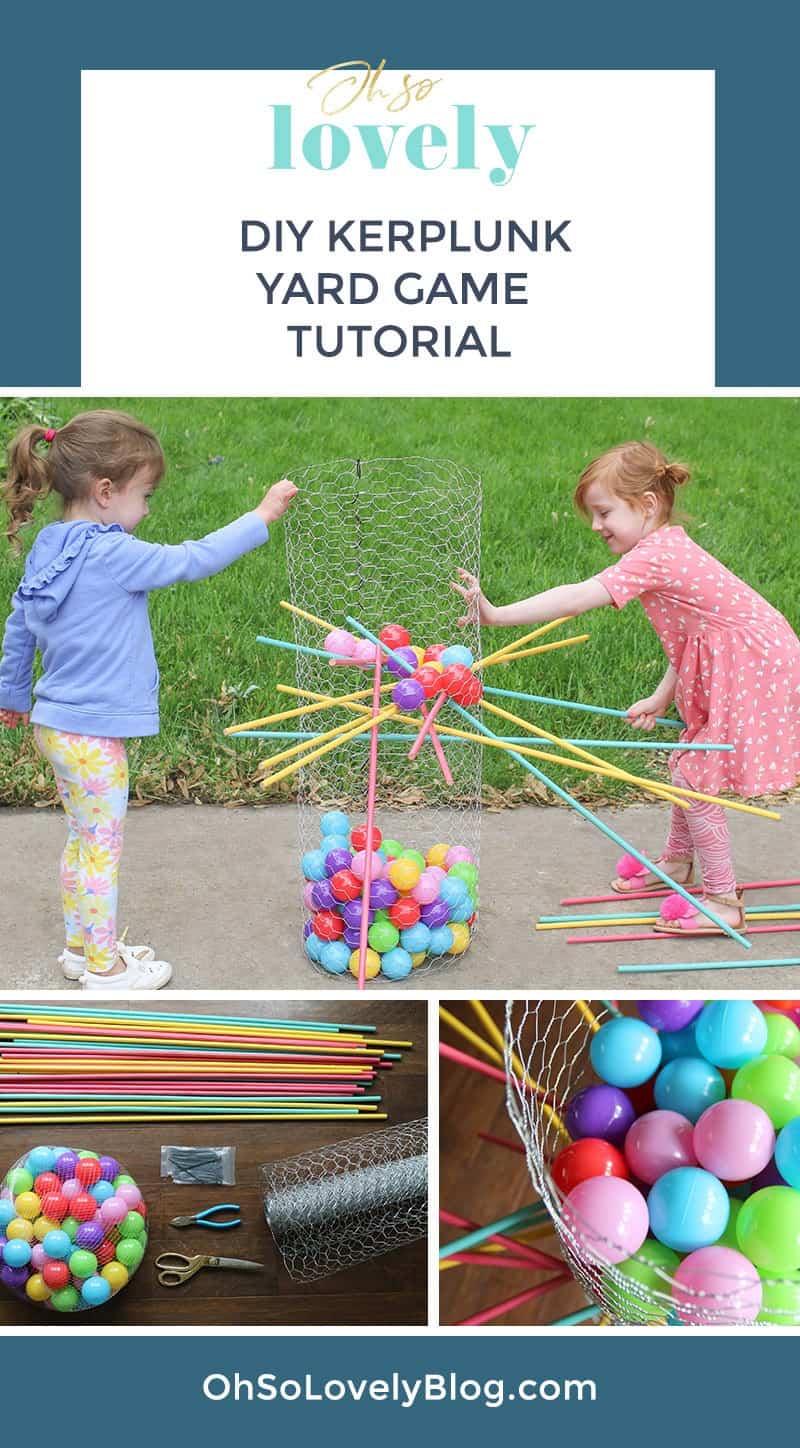 Audrey Kuether of Oh So Lovely shares a life size DIY Kerplunk yard game tutorial—perfect for outdoor entertaining!