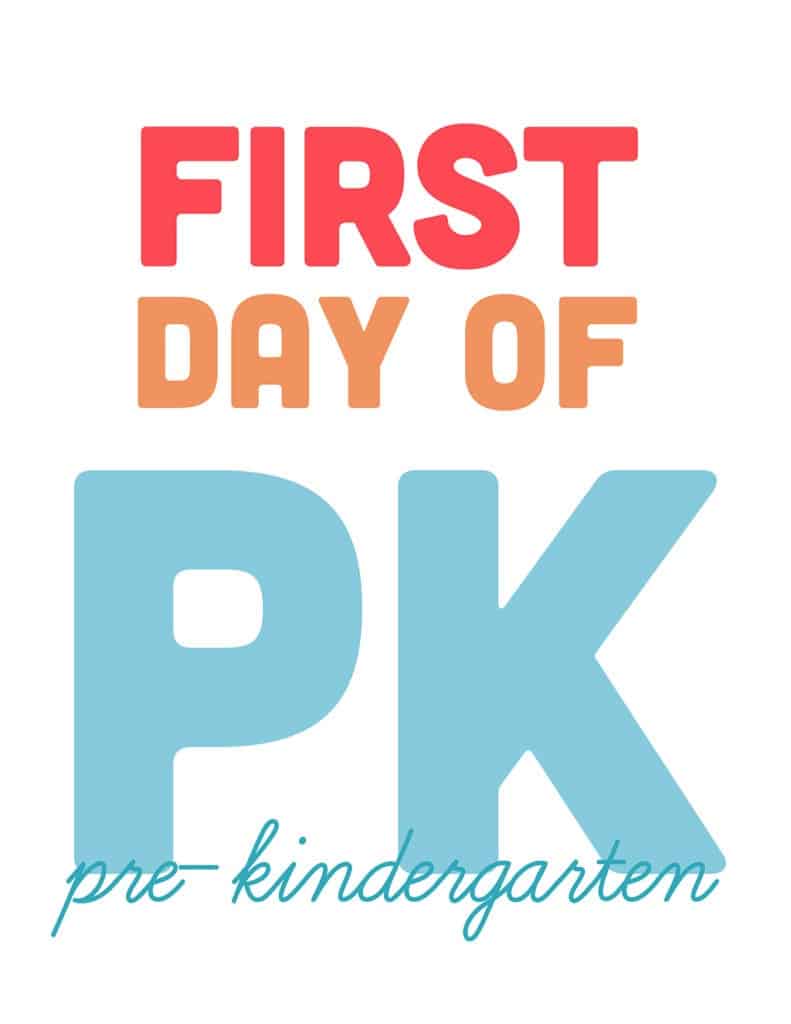 first day of pre-kindergarten free printable sign