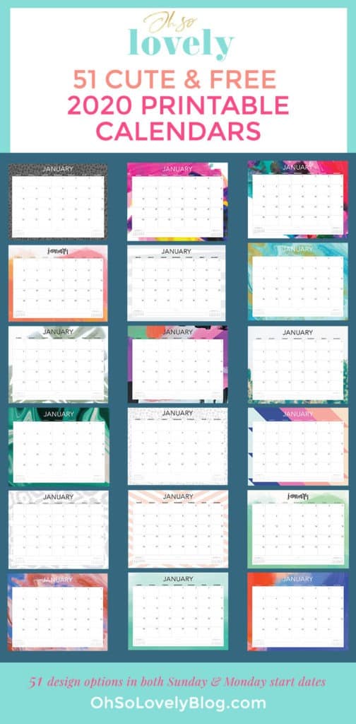 2020 printable calendars