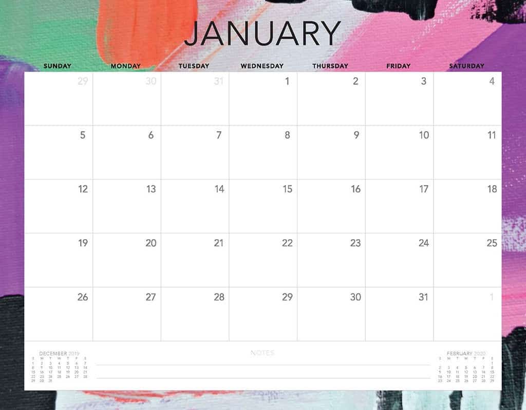 abstract colors 2020 free calendar