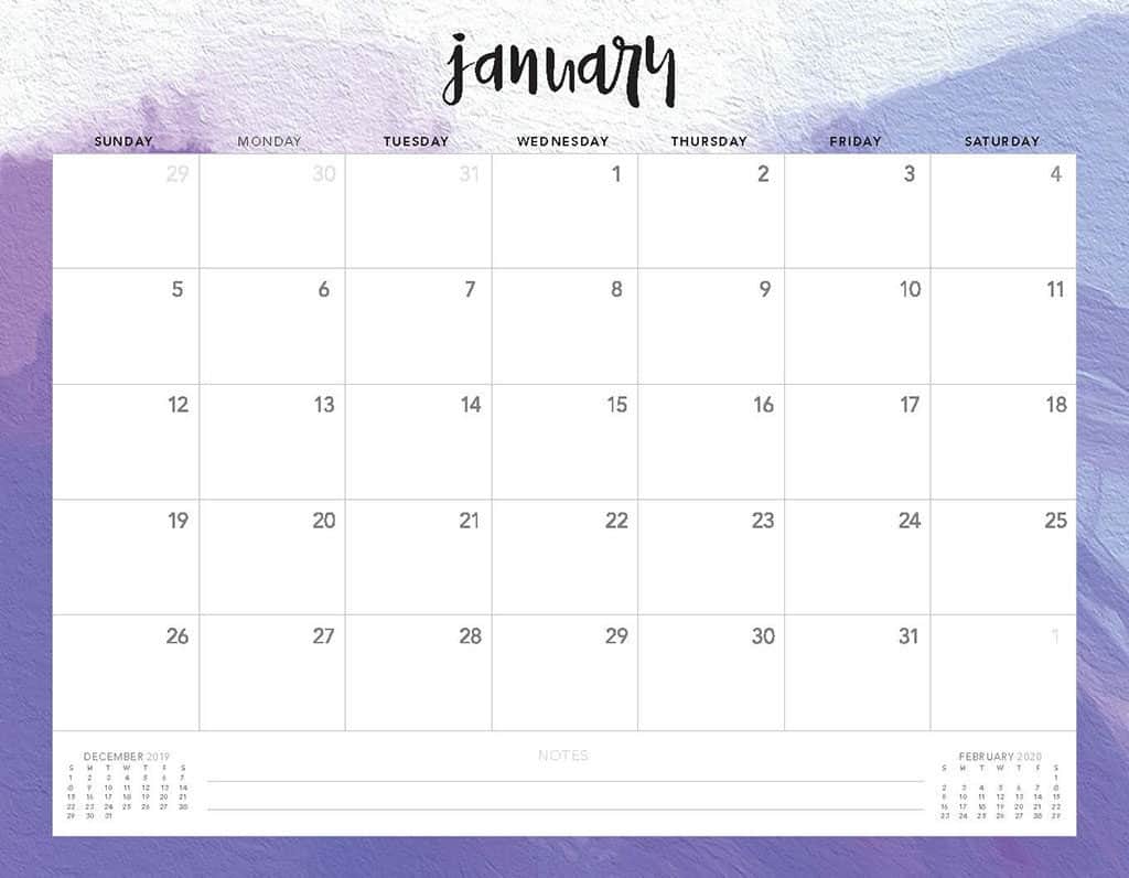 purple 2020 free calendar