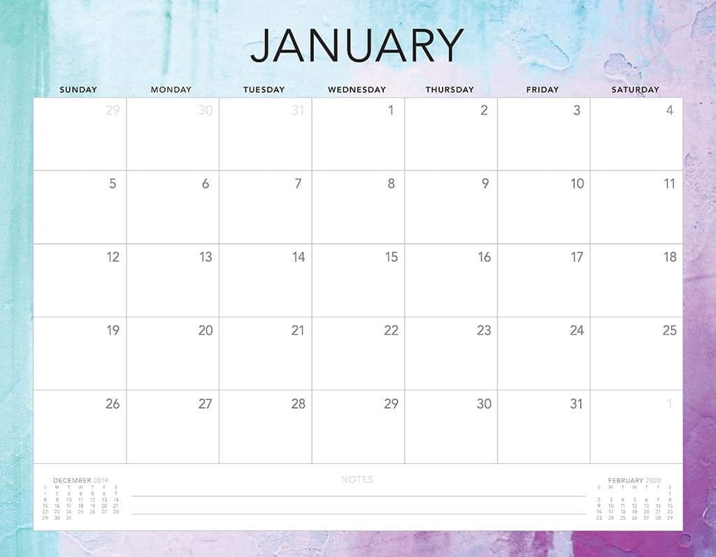 blue and purple 2020 free calendar