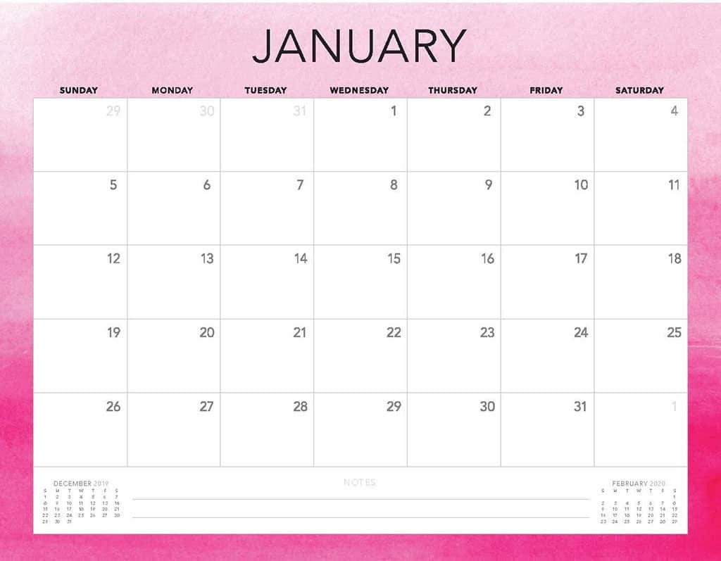 hot pink ombre 2020 free calendar