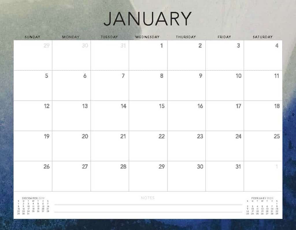 grey and blue 2020 free calendar