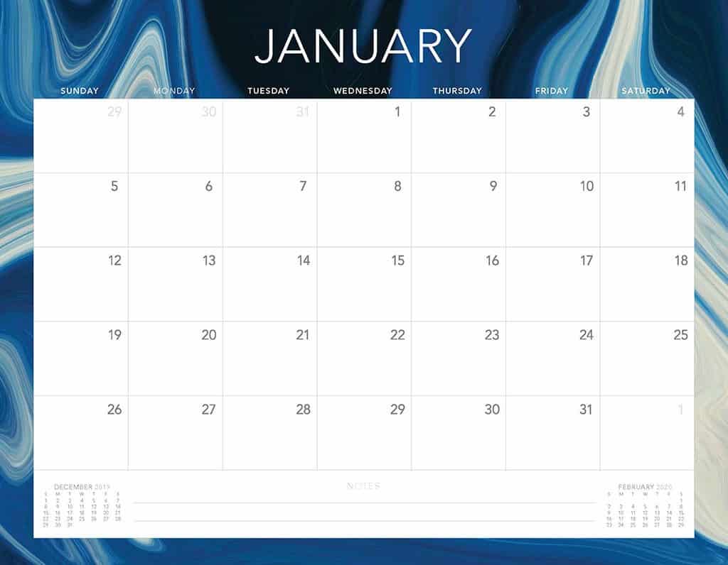 blue swirls 2020 free calendar