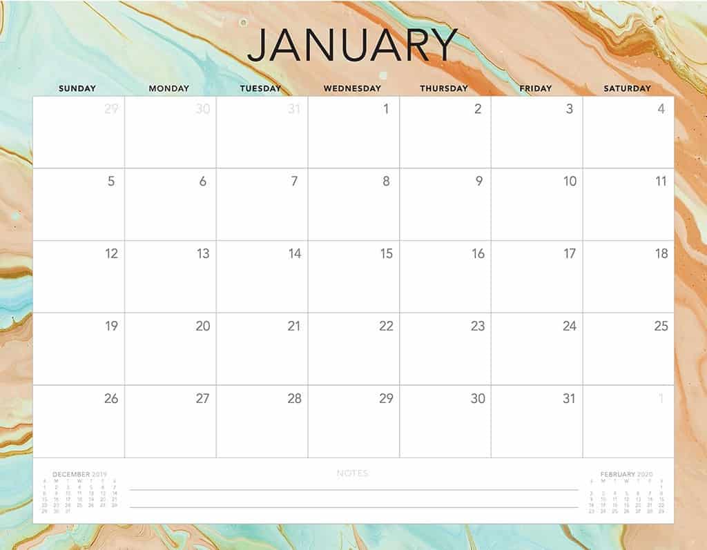 aqua and rust 2020 free calendar