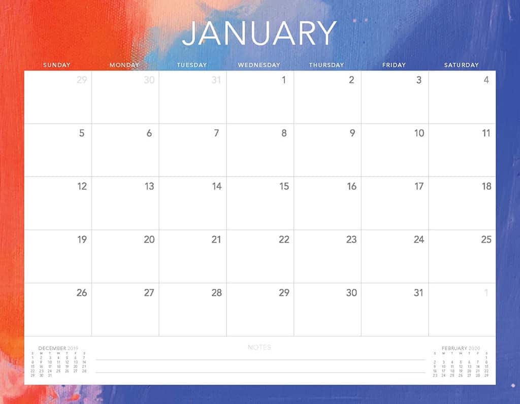 purple and orange 2020 free calendar