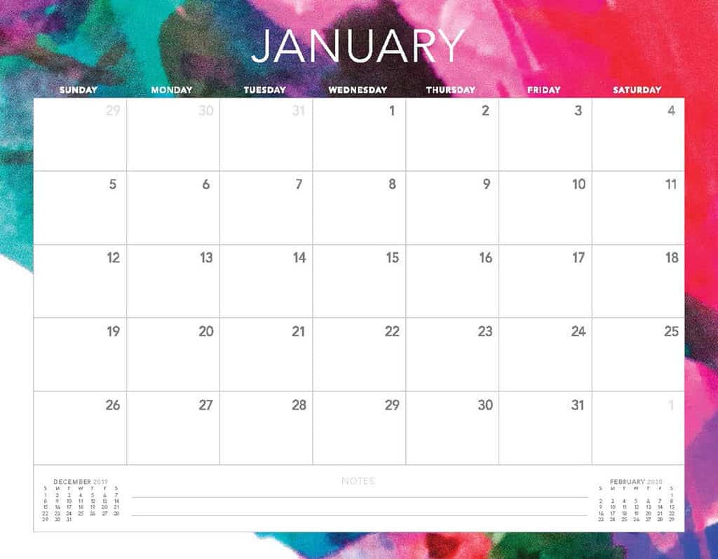 abstract colors 2020 free calendar