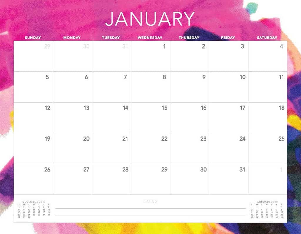 abstract colorful 2020 free calendar