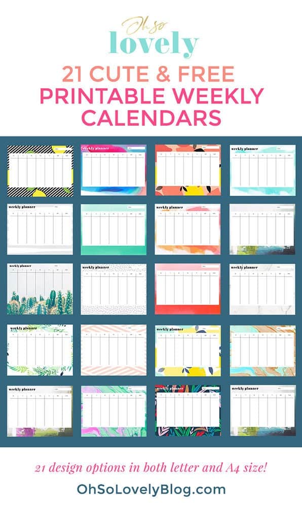 21 cute and FREE printable weekly calendars