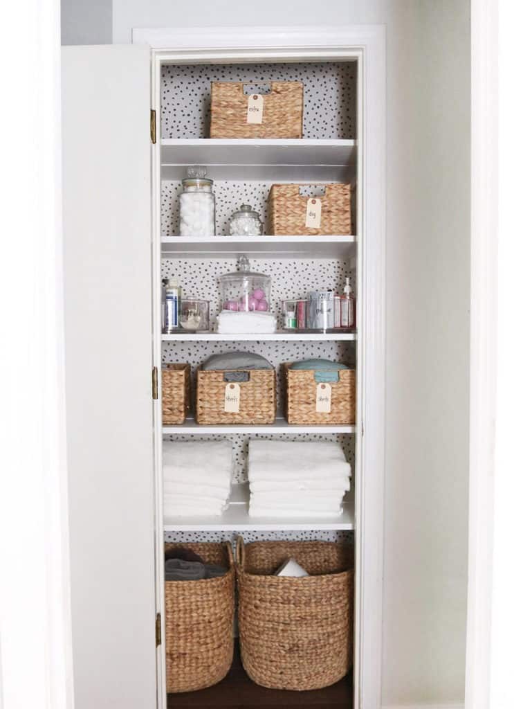 Linen Closet Organization with Baskets: A simple way to eliminate