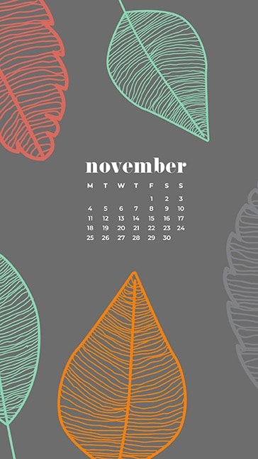 FREE November desktop calendar wallpapers leaf