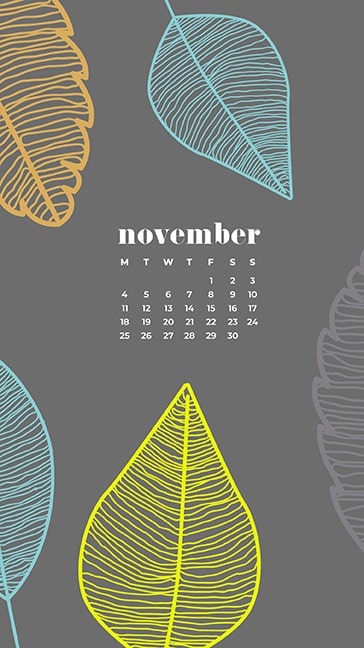 FREE November desktop calendar wallpapers leaf