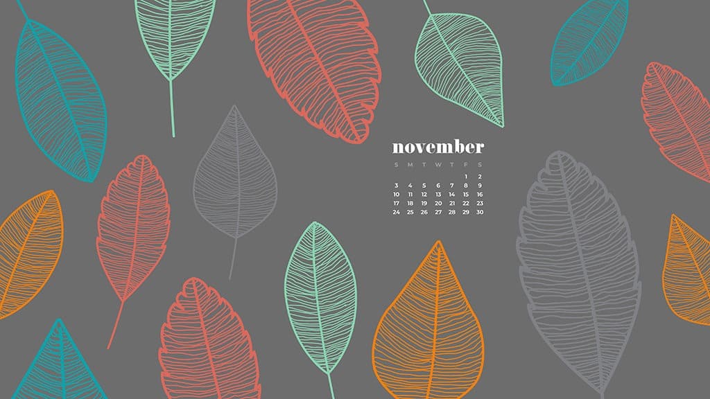 FREE November desktop calendar wallpapers leaf