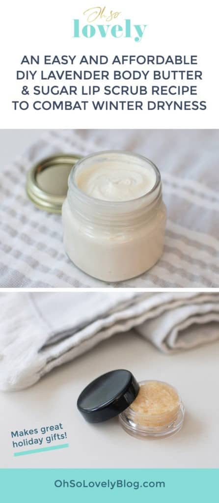 The dry fall and winter air always leaves my skin feeling super dehydrated. To combat dryness, I mixed up some DIY lavender body butter and sugar lip scrub. Get the easy recipe!