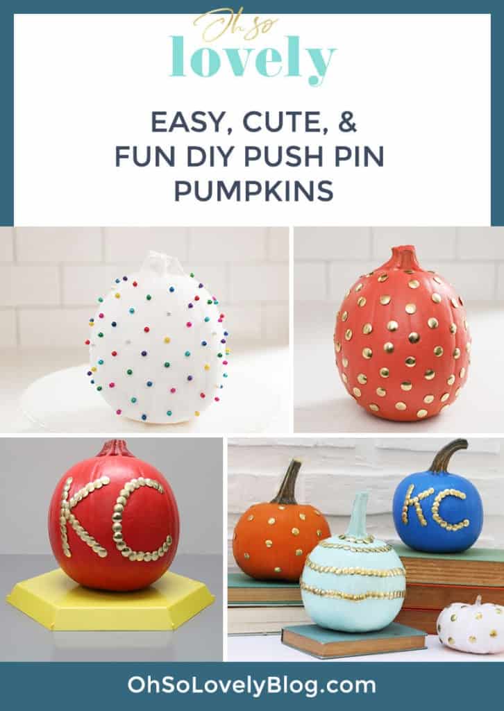 DIY thumb tack pumpkins — oh my gourd these are fun! It's easy to take a plain pumpkin and pump it up with some push pins. These make the cutest fall decor!