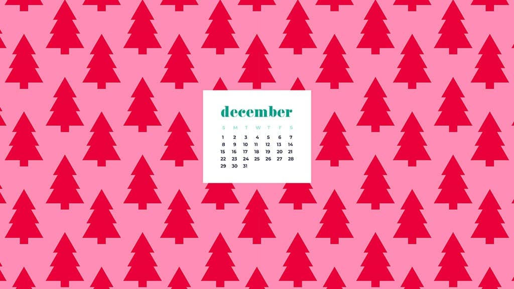free December wallpaper calendars — red and pink trees