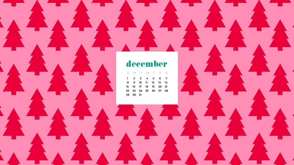 free December wallpaper calendars — red and pink trees