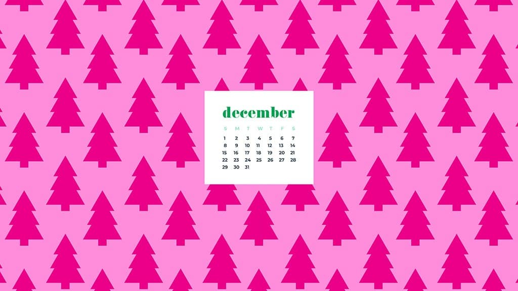 free December wallpaper calendars — pink trees