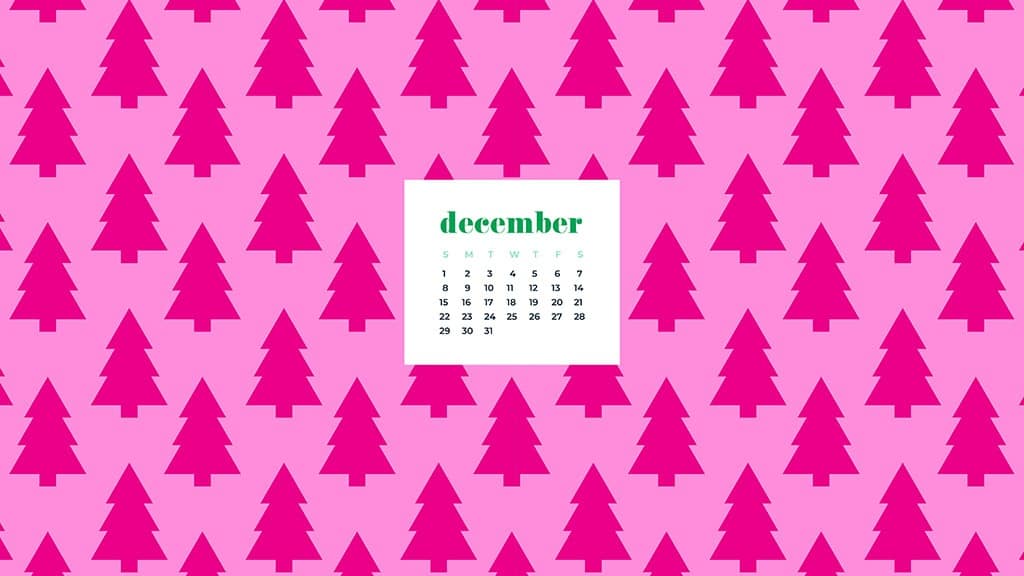 free December wallpaper calendars — pink trees