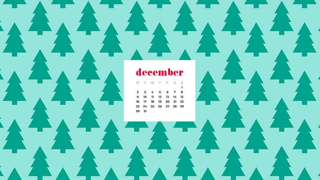 free December wallpaper calendars — green trees