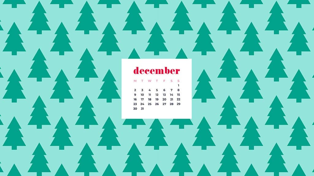 free December wallpaper calendars — green trees