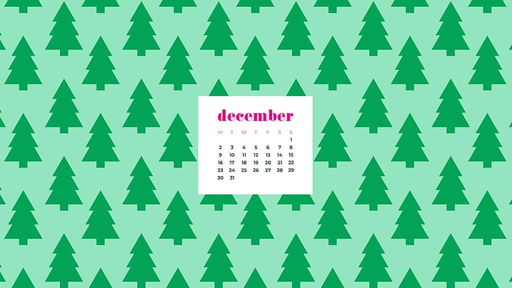 free December wallpaper calendars — green trees