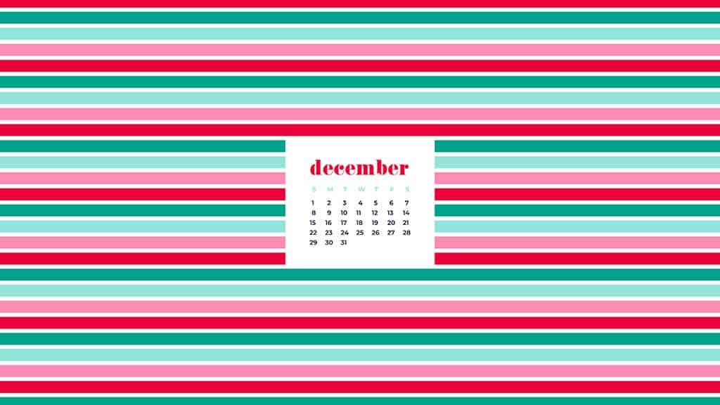 free December wallpaper calendars — colorful stripes