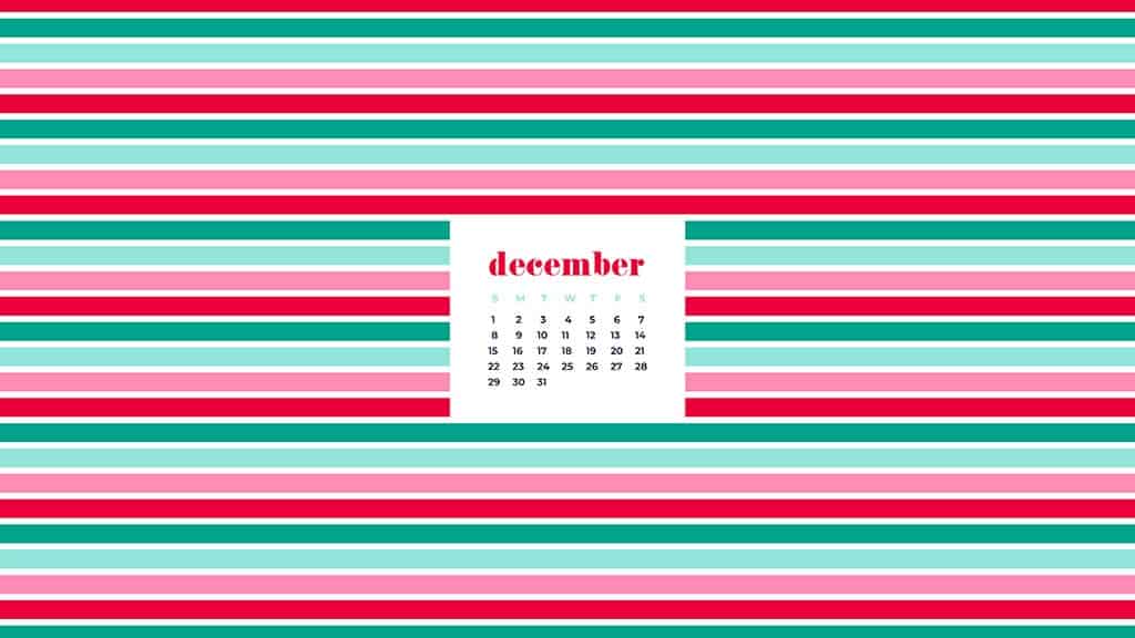 free December wallpaper calendars — colorful stripes