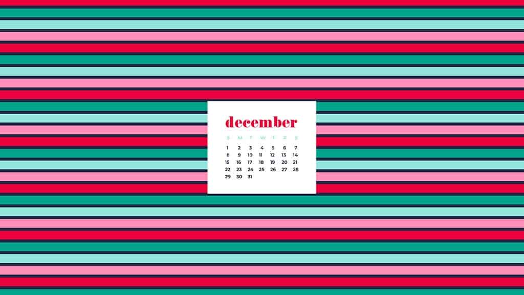 free December wallpaper calendars — colorful stripes